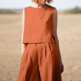 Women's Solid Color Retro Cotton And Linen Long Sleeve Loose Cotton Suit (Option: Orange-S)