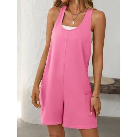 Womens Summer Casual Loose Tank Romper Sleeveless Scoop Neck Jumpsuit Shorts Romper With Pockets (Option: Pink-S)