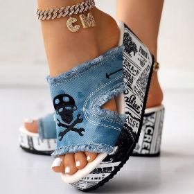 Newspaper Skull Original Hem Platform Wedge Slides - Anklet Not Included (Option: US 6)