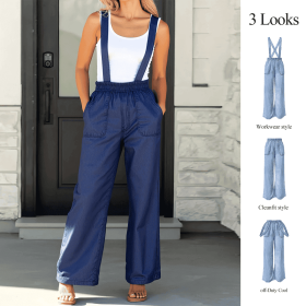 Women's High-Waist Jeans, Convertible Wide-Leg Full-Length Jeans With 3-in-1 Adjustable Hem, Tencel Lyocell For Summer. Forbidden Platform - Temu (Option: Deep blue-S)