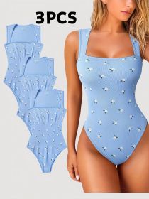 3 Pack NEW Women's Summer Outfit Baby Blue Cherry Print Jumpsuit For Women Vintage Chic (Option: Floral print-S)