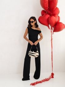 Sexy Jumpsuits For Women Falling Straps Business Rompers Elegant Straight Long Pants Rompers Fastened With A Zipper On The Side. (Option: Black-S)