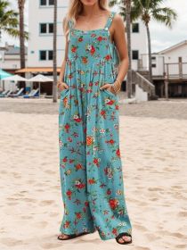 2025 New Women's Summer Printed Casual Overalls Loose Wide Leg Jumpsuit Bohemian Floral Printed Loose Jumpsuit With Pocket (Option: S)