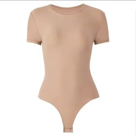 USA Warehouse Shipping Going Out T Shirt Tops Second-skin Feel Recycle Shapewear Crew Neck Short Sleeve Bodysuit For Women (Option: Nude-S)