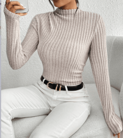Women's Ribbed Mock Neck Knit Jumpsuit Long Sleeve Slim Casual Jumpsuit, High Neck Ribbed Knit Long Sleeve Women's Bodysuit For Spring And Autumn (Option: XS)