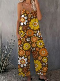 Plus Size Women's Allover Printed Pattern Camisole Casual Street Jumpsuit Pants (Option: Multicolor-0XL)