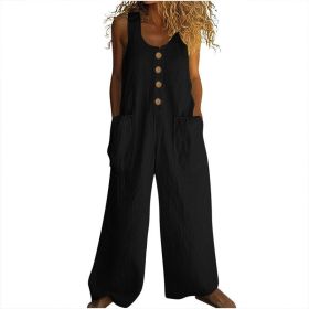 Women's Elegant Wide-Leg Jumpsuit - Button Front Formal & Casual Romper, Lightweight Wear (Option: Black-S)