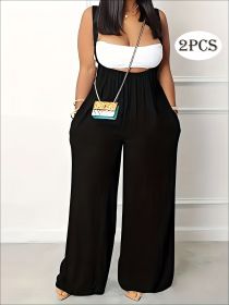 Plus Size Solid Color Pocket Overalls Casual Women's Pants (Option: Black-0XL)