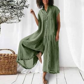 Women's Solid Color Casual Long-sleeved Mid-length Jumpsuit (Option: Green-S)